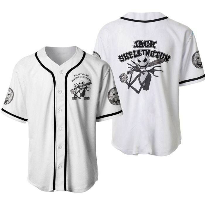 Jack Skellington The Nightmare Before Christmas Black White Disney Unisex Casual Outfits Custom Baseball Jersey Gifts for Fans - lylyprint.com