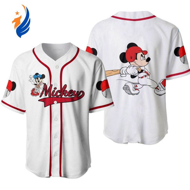 Mickey Mouse Disney Cartoon Graphics All Over Print Unisex Baseball Jersey - Playful and Stylish Disney Fan Apparel - Bafud