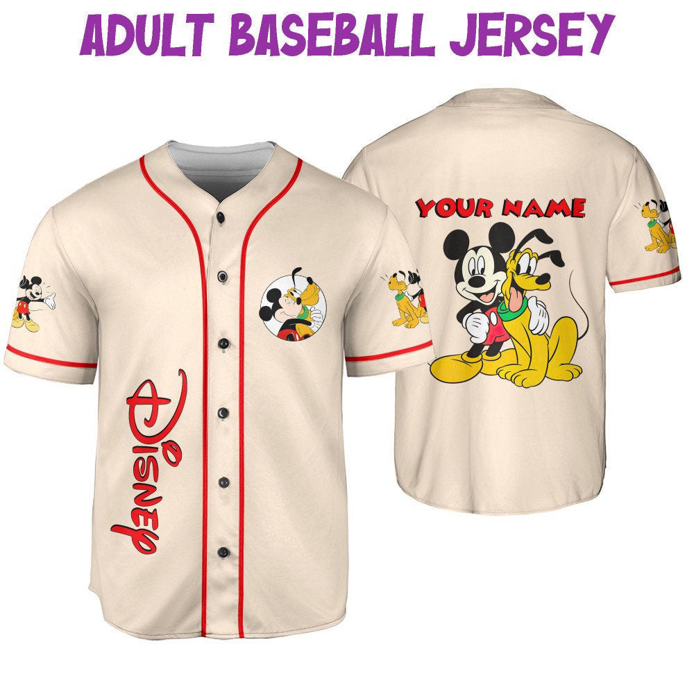 Vintage Disney Mickey and Pluto Baseball Jersey: Personalized Sports Gifts for Fans - Bafud