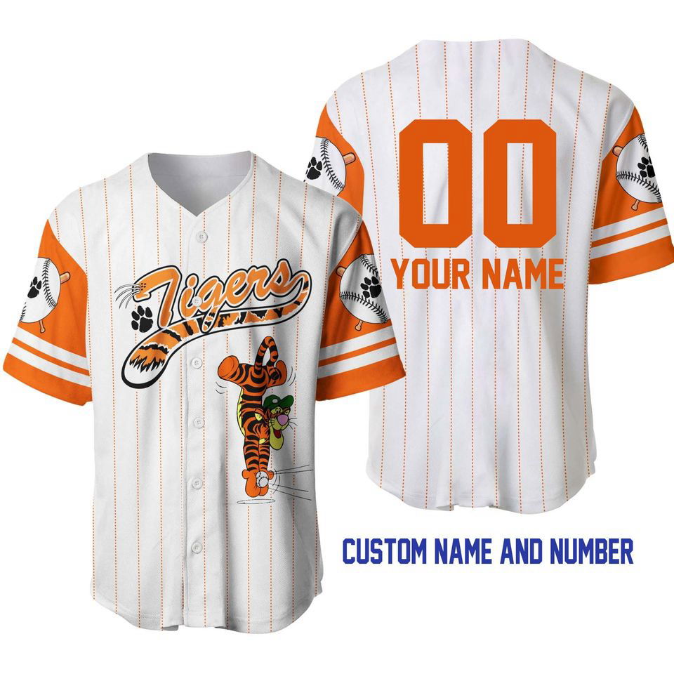 Tigger Tiger White Orange Disney Unisex Cartoon Graphic Casual Outfits Baseball Jersey - lylyprint.com