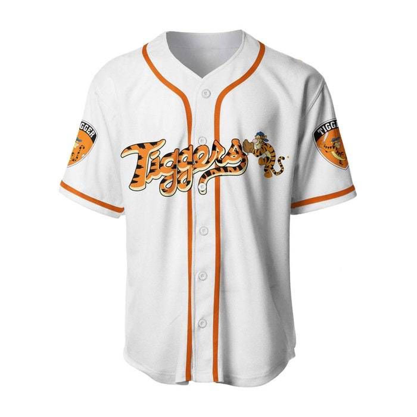 Tigger Winnie Pooh Disney Unisex Baseball Jersey - White Orange Cartoon Graphic Casual Outfits Customizable - Bafud