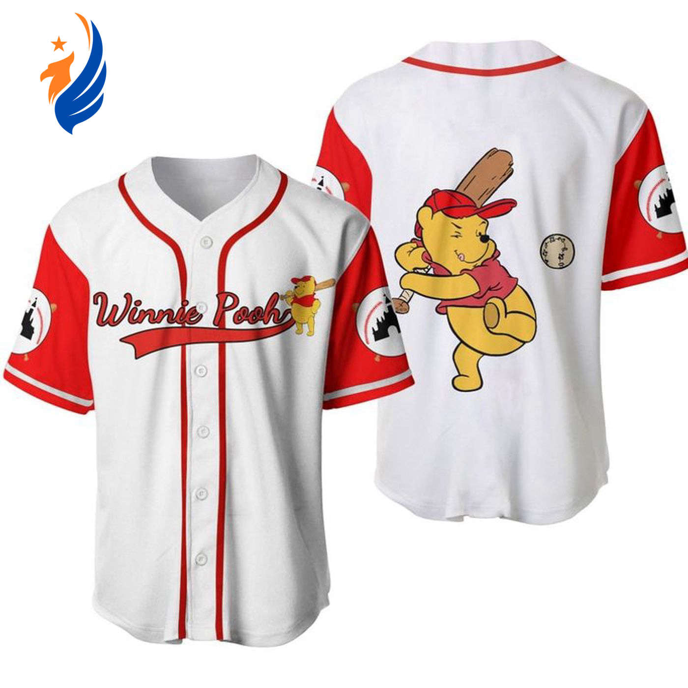 Winnie Pooh The Catcher Disney Cartoon Graphics Unisex Baseball Jersey - All Over Print High-Quality Design - Bafud