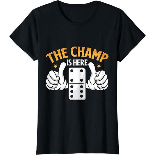 [100% Cotton] Cotton Short Sleeve The Champ Is Here Dominoes King Domino Player Tile Lover T-Shirt for Men Women