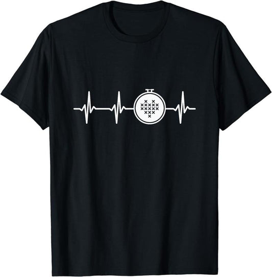 [100% Cotton] Cross Stitch Heartbeat Cross Stitching T-Shirt