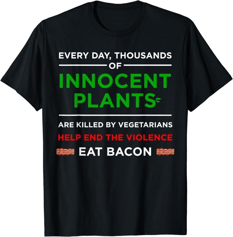 [100% Cotton] Eat Bacon Innocent Plants | Cool Carnivore Gift T-Shirt
