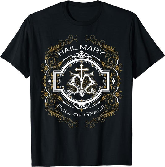 [100% Cotton] Hail Mary Full of Grace Our Blessed Mother Mary Rosary T-Shirt