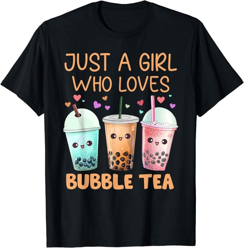 [100% Cotton] Just A Girl Who Loves Bubble Tea Cute Kawaii Boba Tea Girls T-Shirt