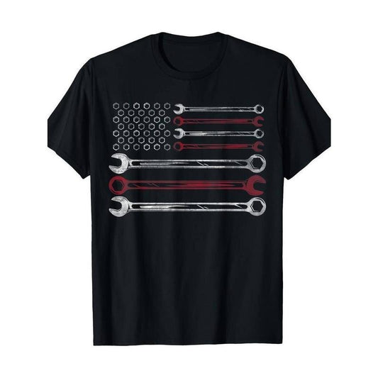 [100% Cotton] Mens Patriotic Mechanic Flag American Car Repairman Gift USA Flag T-Shirt