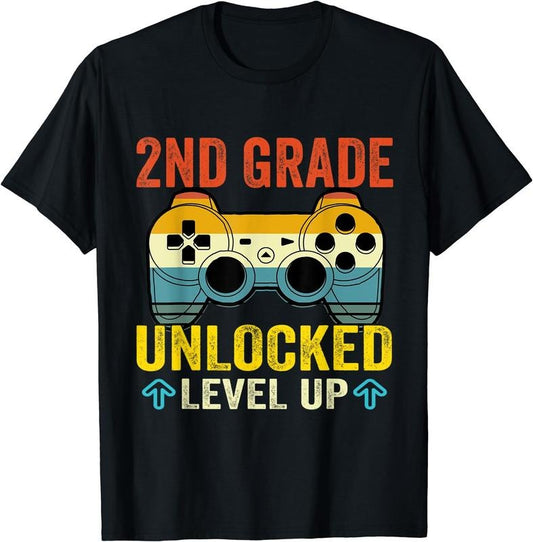 [100% Cotton]2nd Grade Unlocked Level Up Video Gamer Back To School T-Shirt