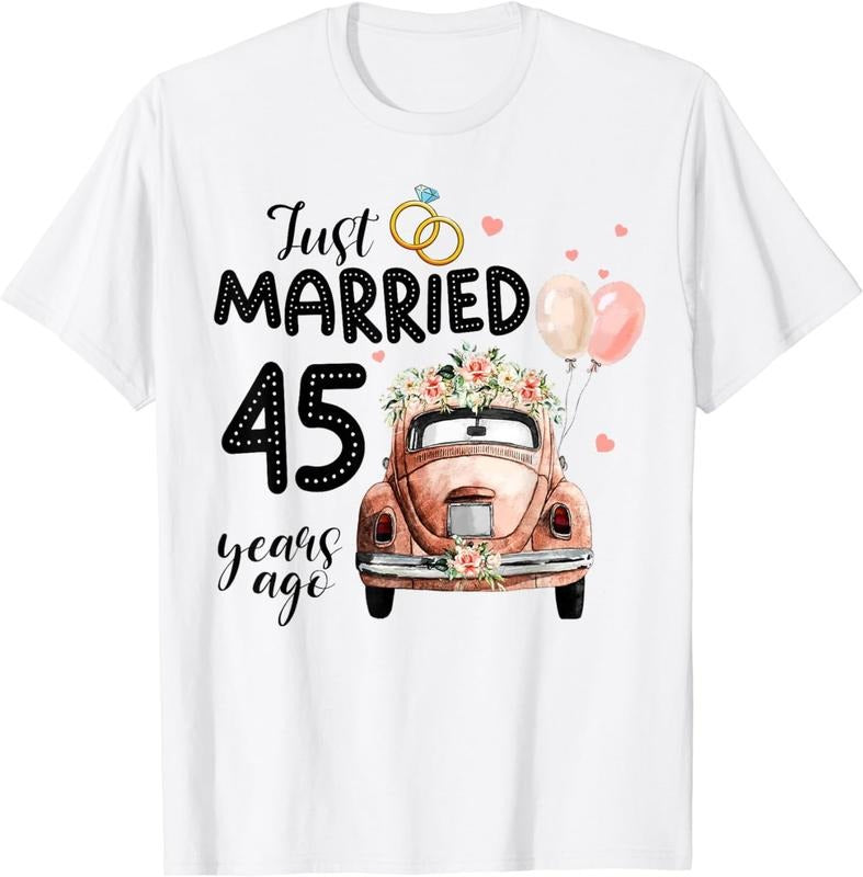 [100% Cotton]45th Wedding Anniversary Shirt - Just Married 45 Years Ago T-Shirt