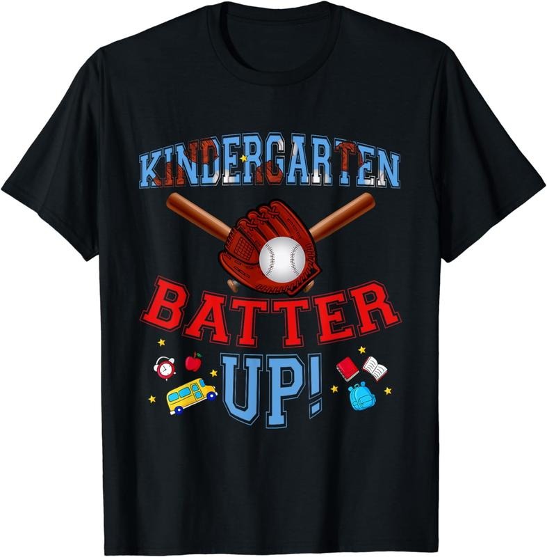 [100% Cotton]Back To School Kindergarten Batter Up Baseball First Day T-Shirt