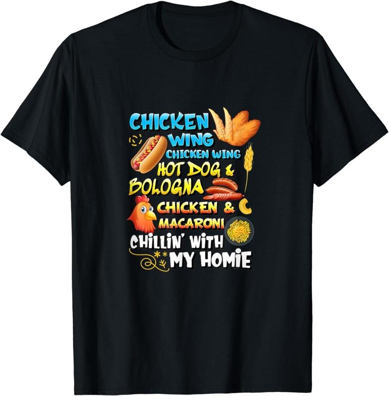 [100% Cotton]Cooked Chicken Wing Chicken Wing Hot Dog Bologna Macaroni Plus-size breathable T-Shirt