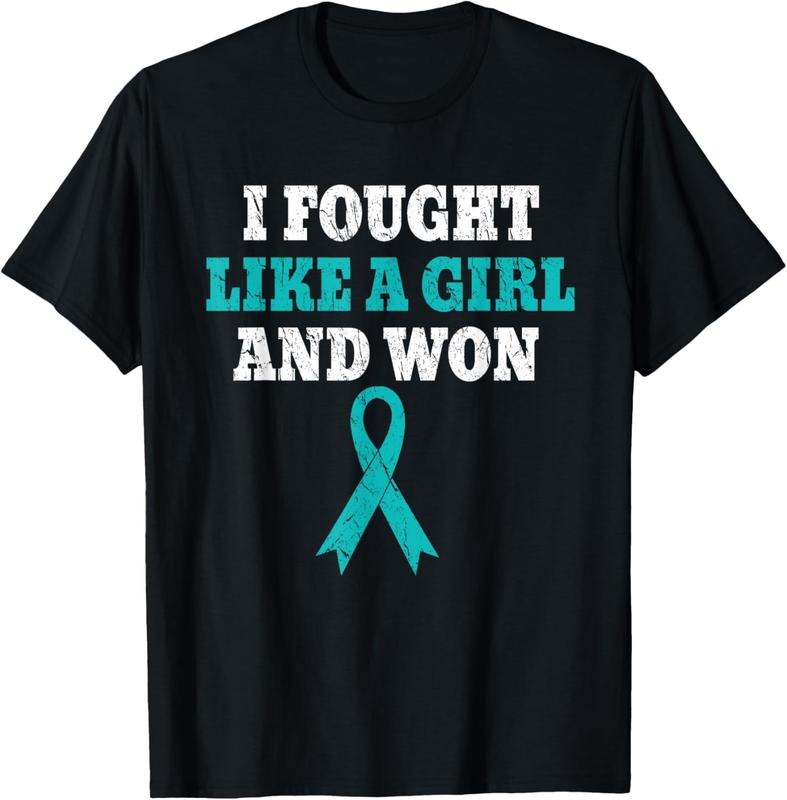 [100% Cotton]I Fought Like A Girl And Won, Ovarian Cancer Survivor T-Shirt