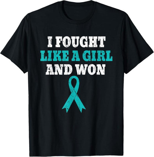 [100% Cotton]I Fought Like A Girl And Won, Ovarian Cancer Survivor T-Shirt