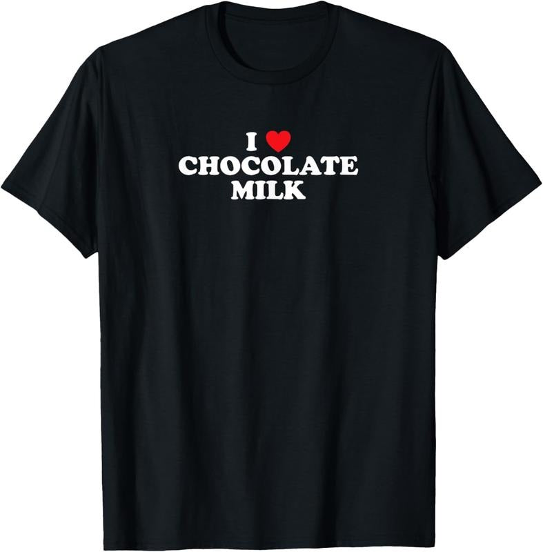 100% Cotton I Love Chocolate Milk Heart T-Shirt Yummy Drink Shirt T-Shirt