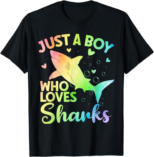 [100% Cotton]Just a Boy Who Loves Sharks Cute Shark Lover Boys T-Shirt