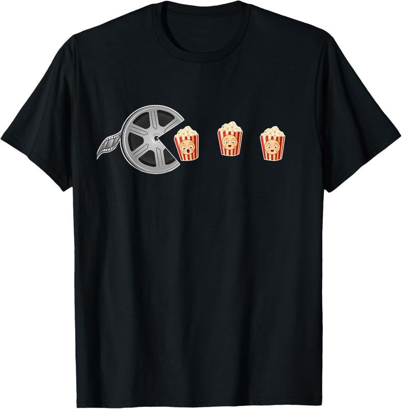 100% Cotton Movie Popcorn Film Reel  Movie Night Funny Movie T-Shirt