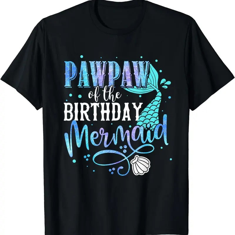 [100% Cotton]Pawpaw Of The Birthday Mermaid Family Matching Party Squad T-Shirt