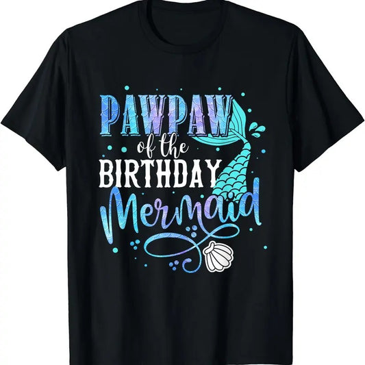 [100% Cotton]Pawpaw Of The Birthday Mermaid Family Matching Party Squad T-Shirt
