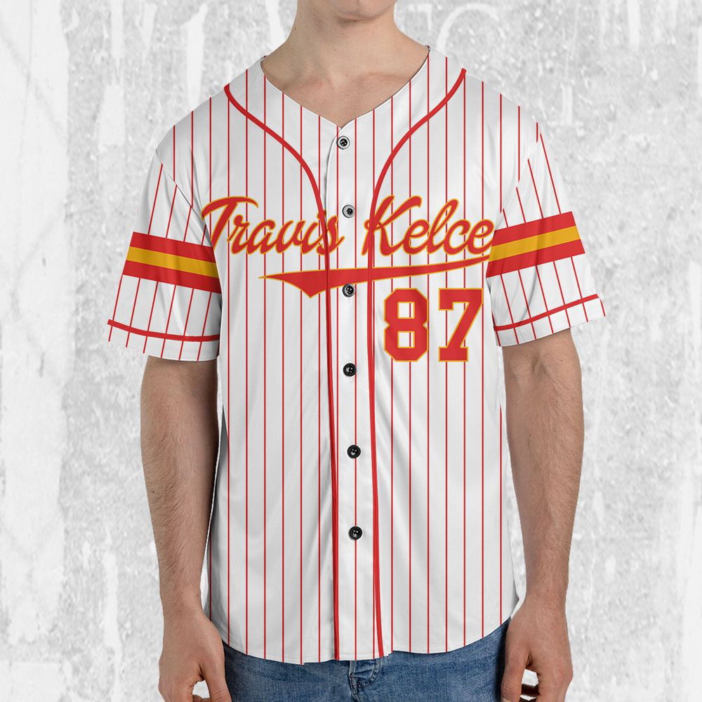 Personalize Travis Kelce Baseball Jersey Red And White Jersey - lylyprint.com