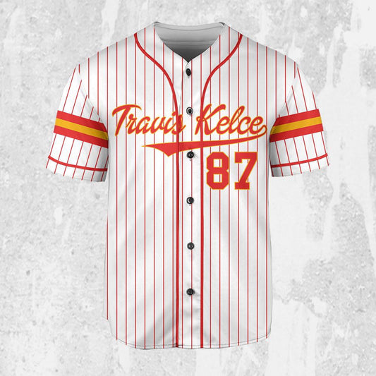 Personalize Travis Kelce Baseball Jersey Red And White Jersey - lylyprint.com