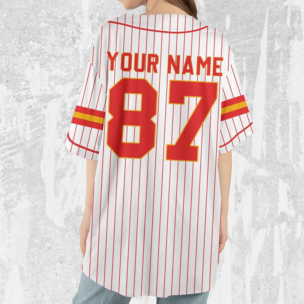 Personalize Travis Kelce Baseball Jersey Red And White Jersey - lylyprint.com