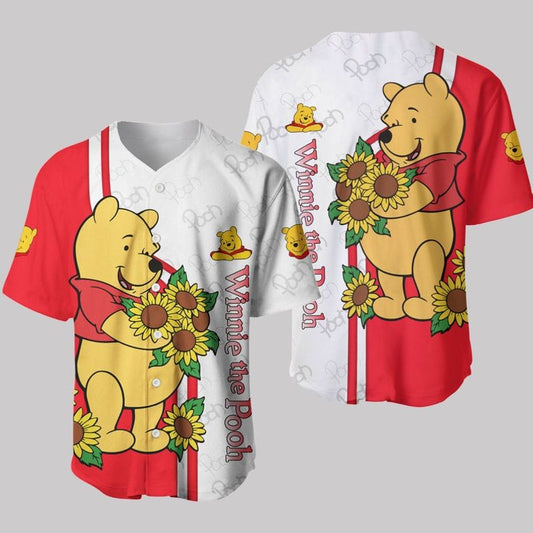 Winnie The Pooh Disney Cartoon Graphics Sunflower All Over Print 3D Unisex Baseball Jersey - Bafud