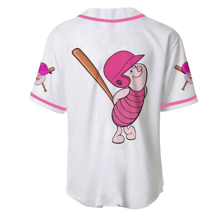 Piglet Winnie The Pooh White Pink Disney Unisex Cartoon Graphics Casual Outfits Custom Baseball Jersey Gift for Men Dad - Bafud