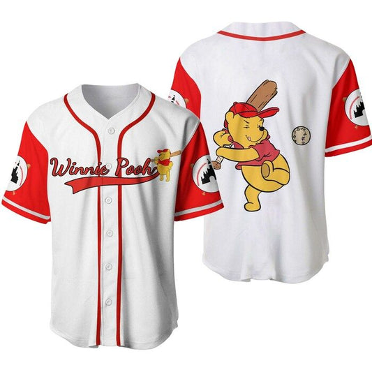 Winnie The Pooh White Red Disney Unisex Cartoon Graphic Casual Outfits Custom Baseball Jersey - Bafud
