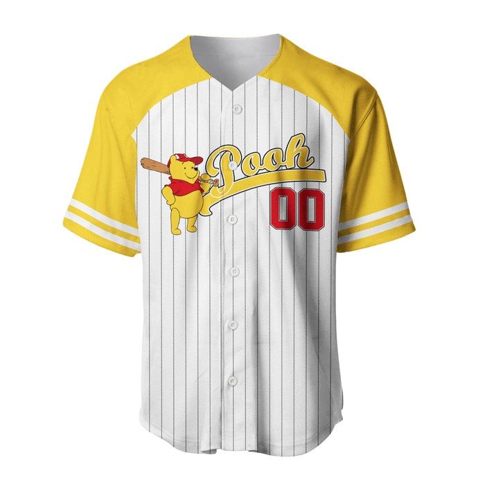 Winnie The Pooh Striped Yellow Red Unisex Cartoon Graphic Casual Outfit Custom Baseball Jersey - Bafud