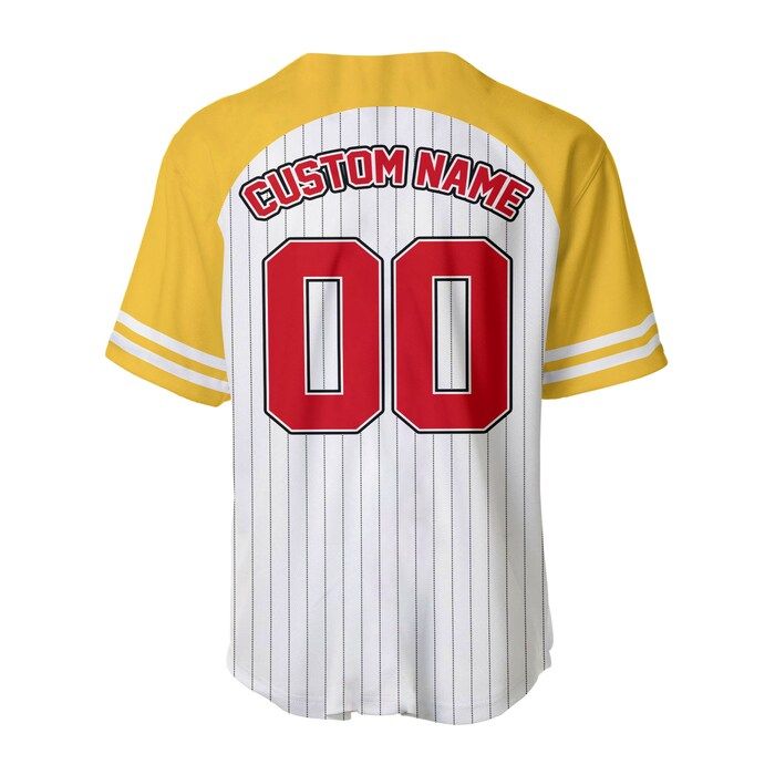 Winnie The Pooh Striped Yellow Red Unisex Cartoon Graphic Casual Outfit Custom Baseball Jersey - Bafud