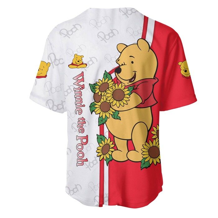 Winnie The Pooh Red White Stripes Disney Unisex Cartoon Graphics Casual Outfits Custom Baseball Jersey BJ1784 - Bafud