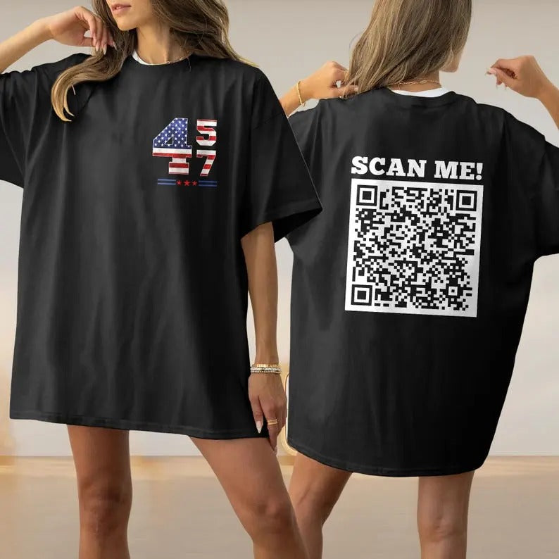 2 Sides Trump Dancing QR Code Unisex T-Shirt, Funny President Trump Dance T-Shirt, Gifts, Gift For Her, Gift For Him, Classic Fabric