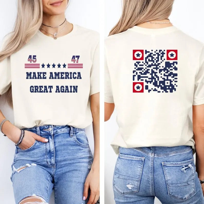 2 Sides Trump YMCA QR Code Dance Unisex Tee, Funny President Trump T-Shirt, Patriotic T-Shirt, Gifts, Gift For Her, Gift For Him, Classic Fabric