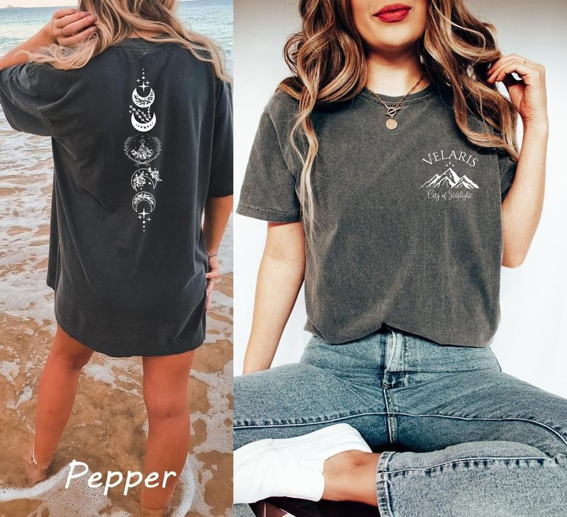 2 Slide Design, City of starlight, back tattoo Sjm, Velaris two sided T-Shirt, Acotar, Crescent City, sjm Tee, Sarah J. Maas Collection