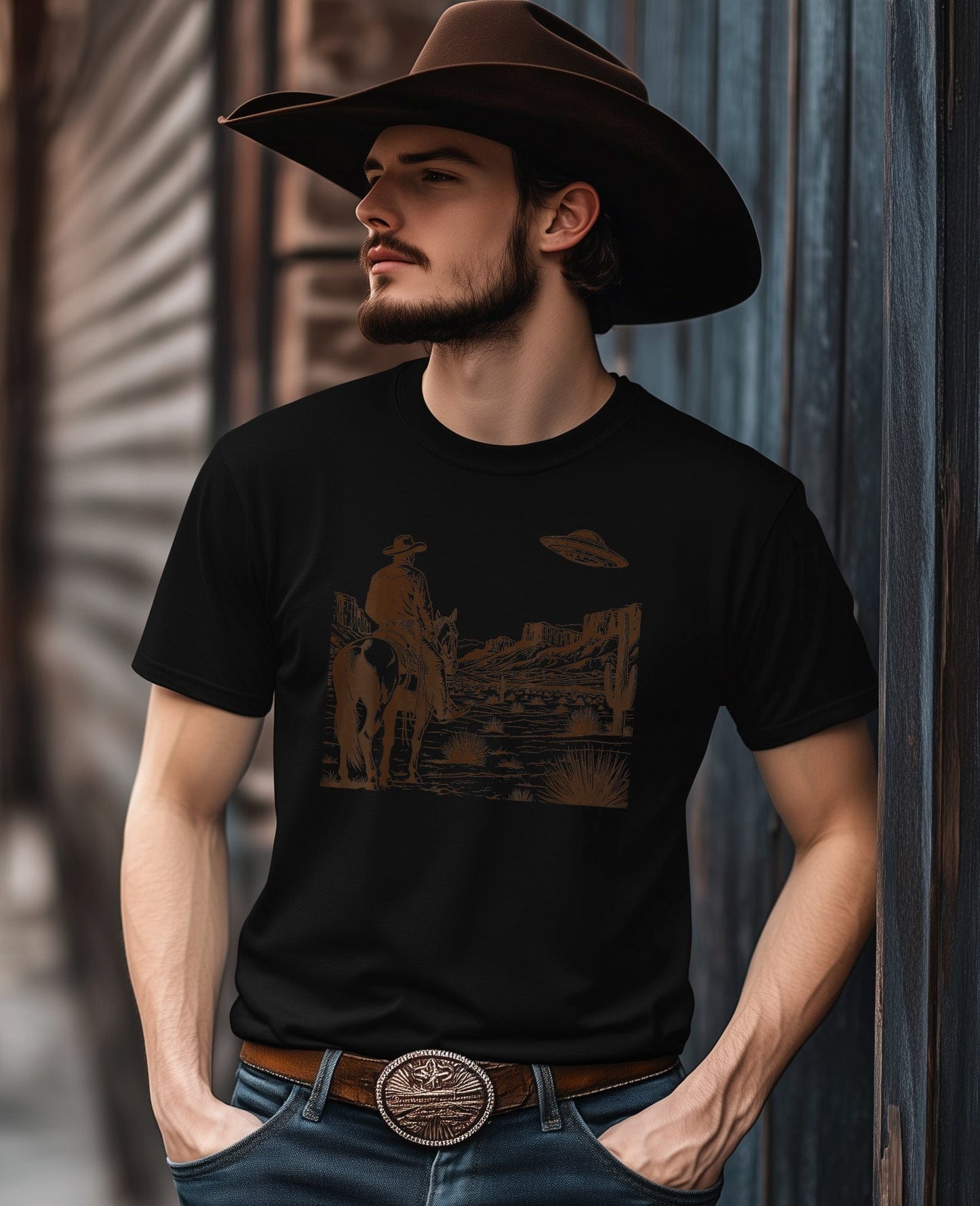 UFO Western T-Shirt - Alien Cowboy