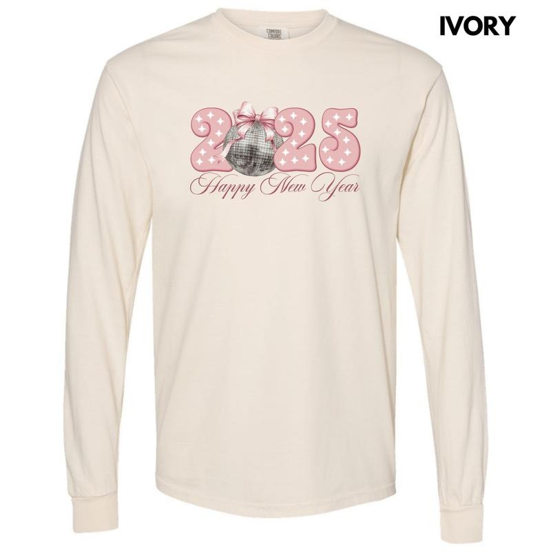 2025 Blush Disco New Year Long Sleeve Comfort Colors T-Shirt 'NLB'