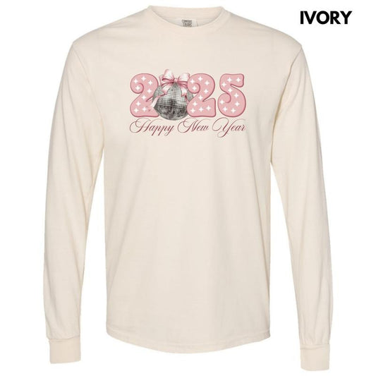 2025 Blush Disco New Year Long Sleeve Comfort Colors T-Shirt 'NLB'