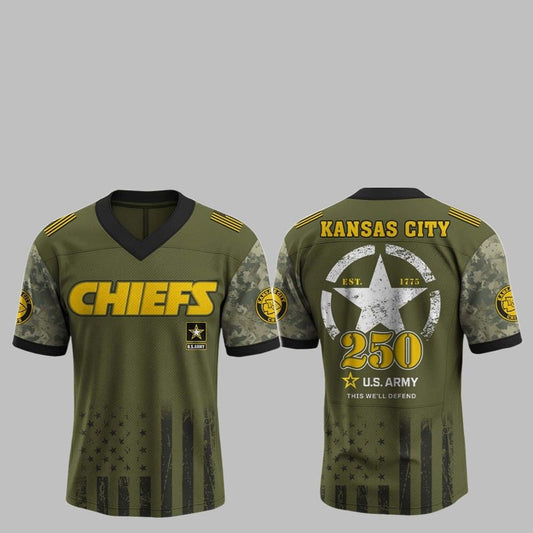 2025 KC Chiefs 250th Anniversary US Army Jersey - Grishko.com
