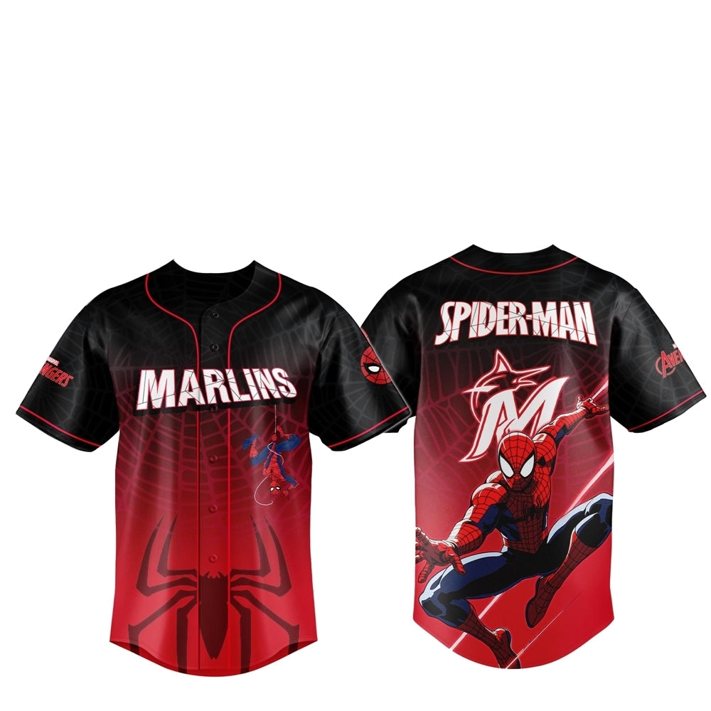 2025 Miami Marlins Spider Man Night Baseball Jersey - Grishko.com
