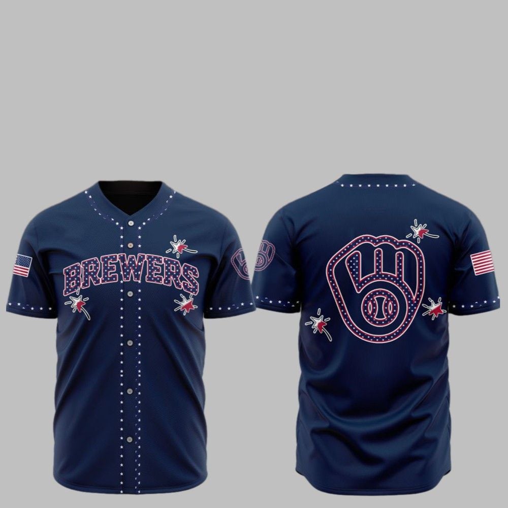 2025 Milwaukee Brewers Happy Independence Day Baseball Jersey - Grishko.com