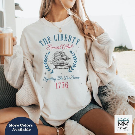 4th of July Social Club T-Shirt, July 4th Shirt, Red White and Blue Shirt for Independence Day, Spilling Tea Since 1776 Tee