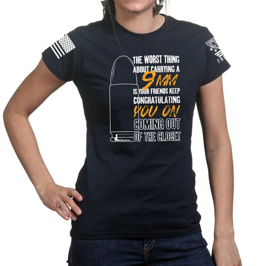 Ladies TYM 9mm Coming Out of The Closet T-shirt Style001