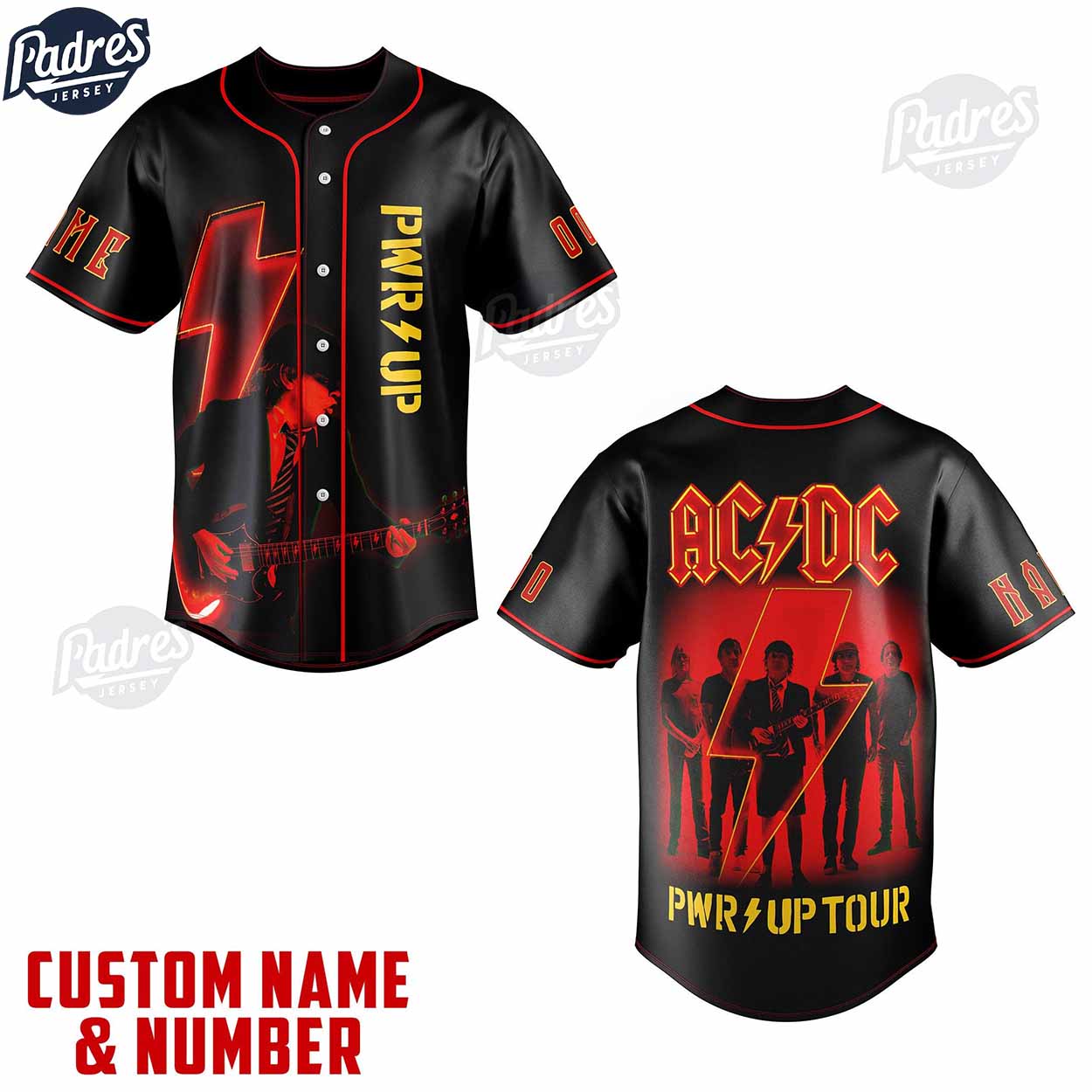 ACDC PWR UP Tour 2024 Custom Baseball Jersey - Padres Jersey Oasis: Elevate Your Baseball Style Game