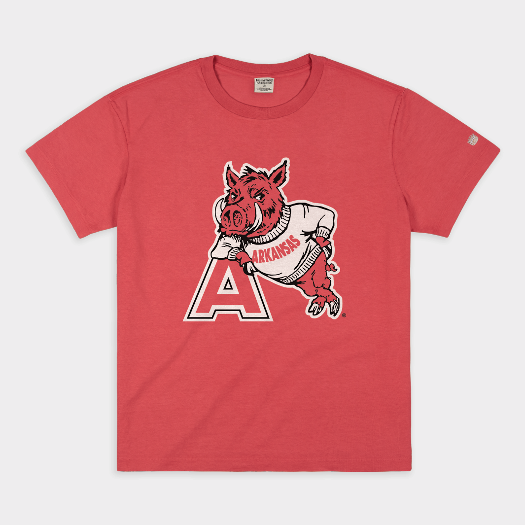 Vintage Arkansas Razorback Leaning Mascot Heavyweight Tee