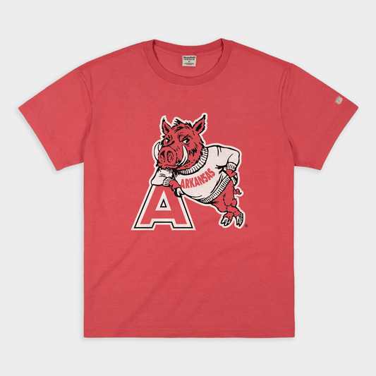 Vintage Arkansas Razorback Leaning Mascot Heavyweight Tee