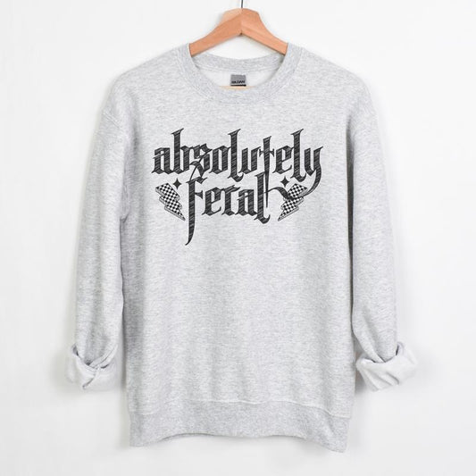 Absolutely Feral Ash Grey Long Sleeve Crewneck Sweatshirt or Hoodie Mom Pullover Casual Women's Long Sleeve Tops with Ghost Skeleton Graphic