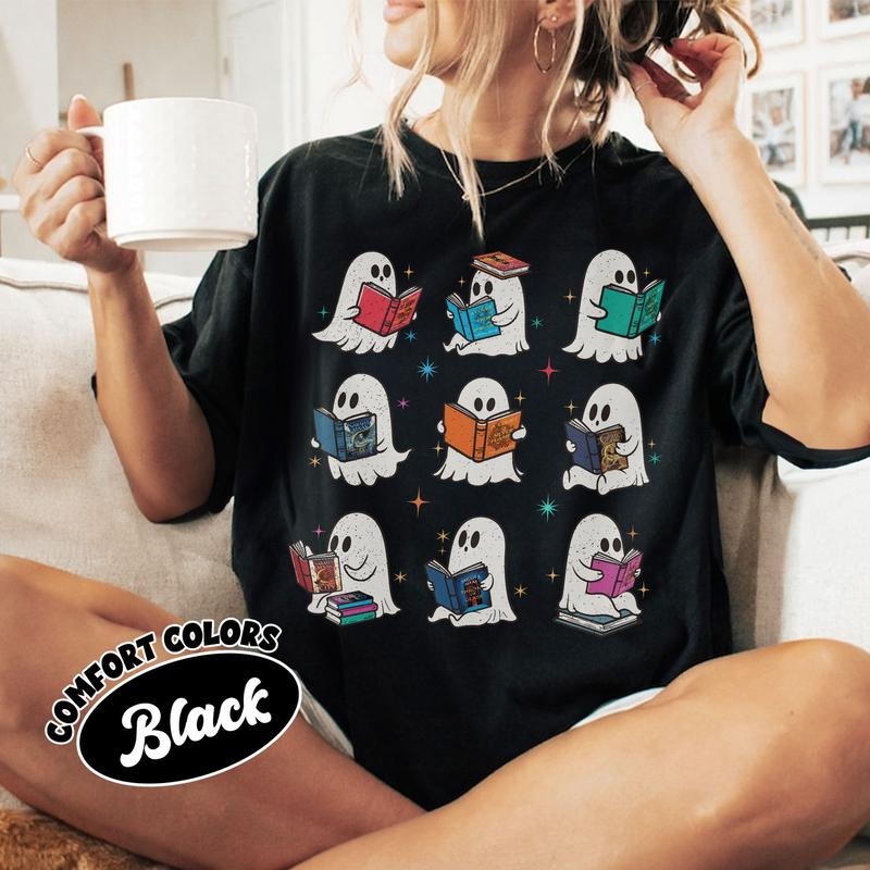 Acotar Ghost Reading Book Comfort Colors Shirt, SJM Book Tshirt, Bookish Ghost Tee, Throne of Glass, SJM Book Reader, Halloween Book Lover Womenswear
