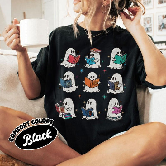 Acotar Ghost Reading Book Comfort Colors Shirt, SJM Book Tshirt, Bookish Ghost Tee, Throne of Glass, SJM Book Reader, Halloween Book Lover Womenswear