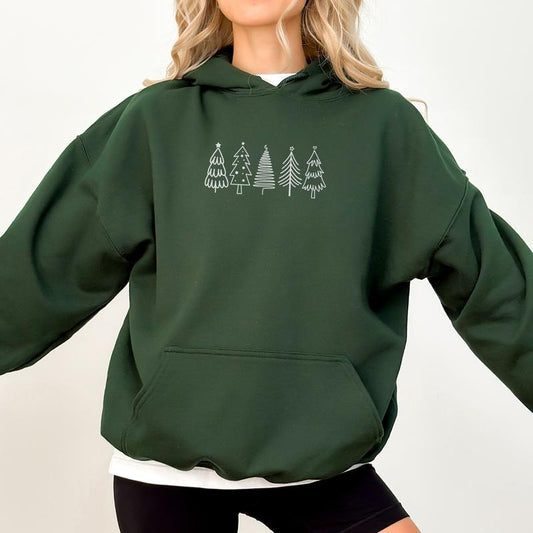 Aesthetic Christmas Trees Hoodie, Simple Christmas Pullover, Xmas Trees Hoodies for Girls, Holiday Womenswear, Basic Outfits for Women
